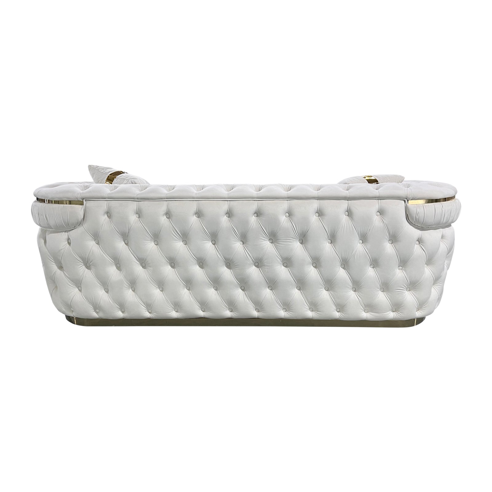 3-1-1 Seater Sofa Set Beige Velvet Fabric Solid Wood construction Gold Stainless Steel Trim 10