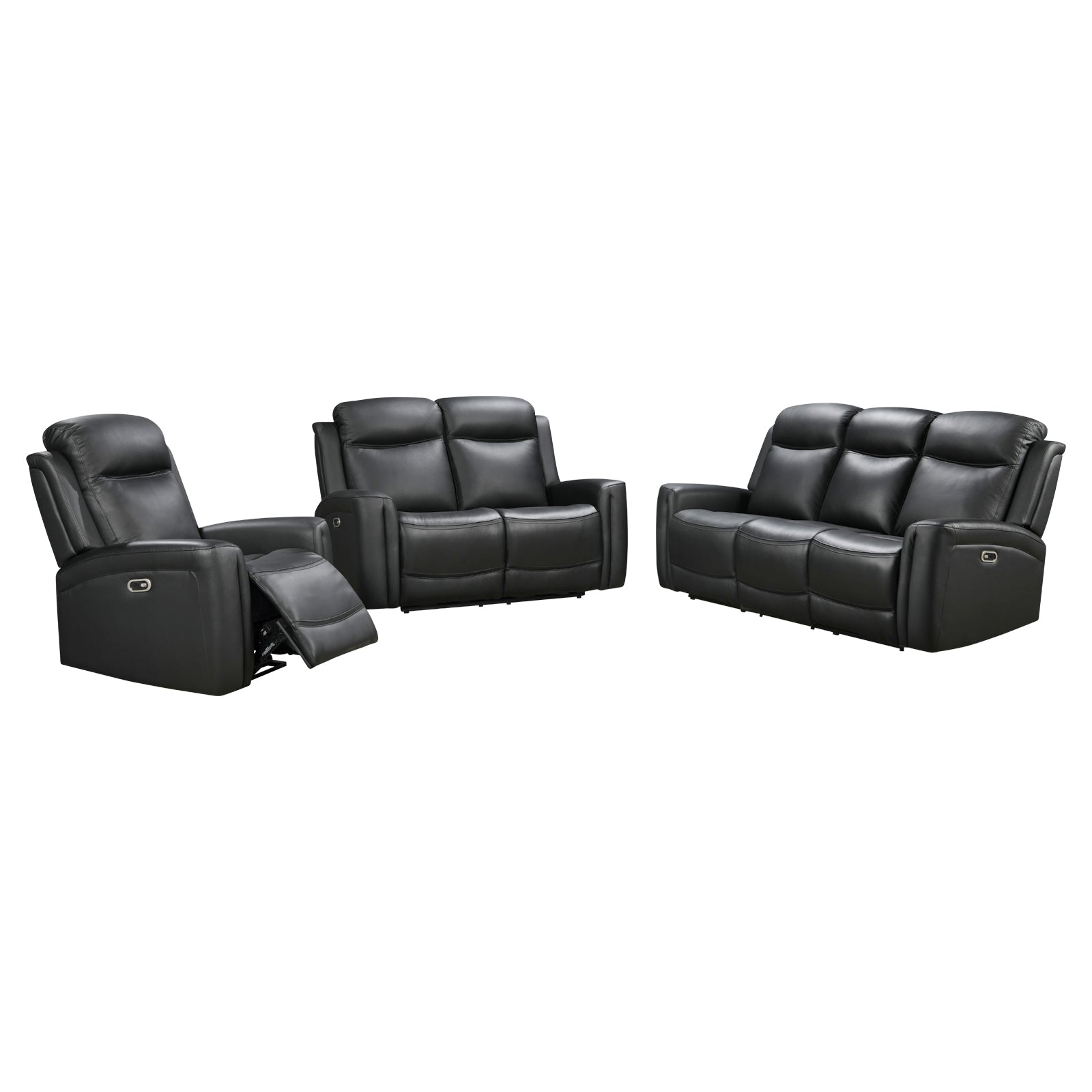3-2-1 Seater Electric Leather/PVC Black Recliner Set