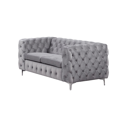 3+2 Seater Sofa Classic Button Tufted Lounge in Grey Velvet Fabric with Metal Legs 3