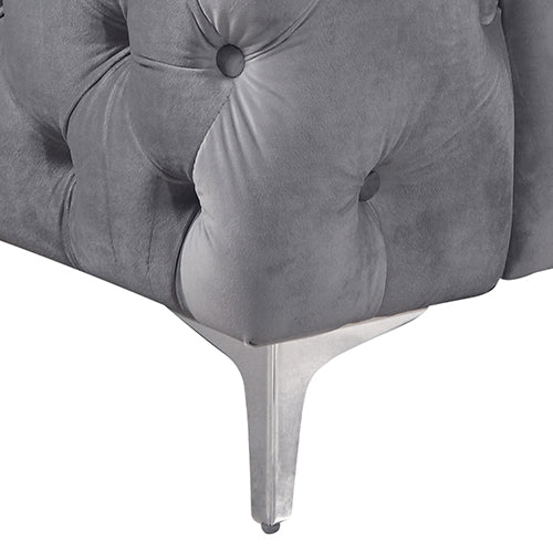 3+2 Seater Sofa Classic Button Tufted Lounge in Grey Velvet Fabric with Metal Legs 7