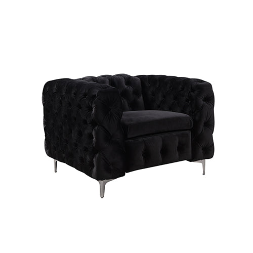 3+2+1 Seater Sofa Classic Button Tufted Lounge in Black Velvet Fabric with Metal Legs 4