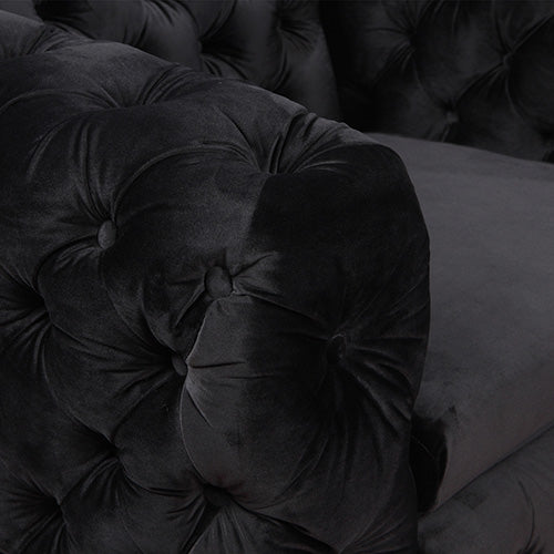 3+2+1 Seater Sofa Classic Button Tufted Lounge in Black Velvet Fabric with Metal Legs 5