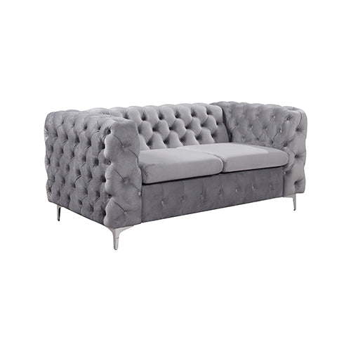 3+2+1 Seater Sofa Classic Button Tufted Lounge in Grey Velvet Fabric with Metal Legs 3