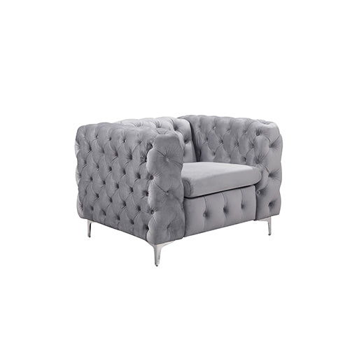 3+2+1 Seater Sofa Classic Button Tufted Lounge in Grey Velvet Fabric with Metal Legs 4
