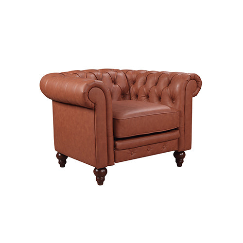 1 Seater 2 Seater 3 Seater Brown Sofa Lounge Set Button Tufted in Faux Leather 4