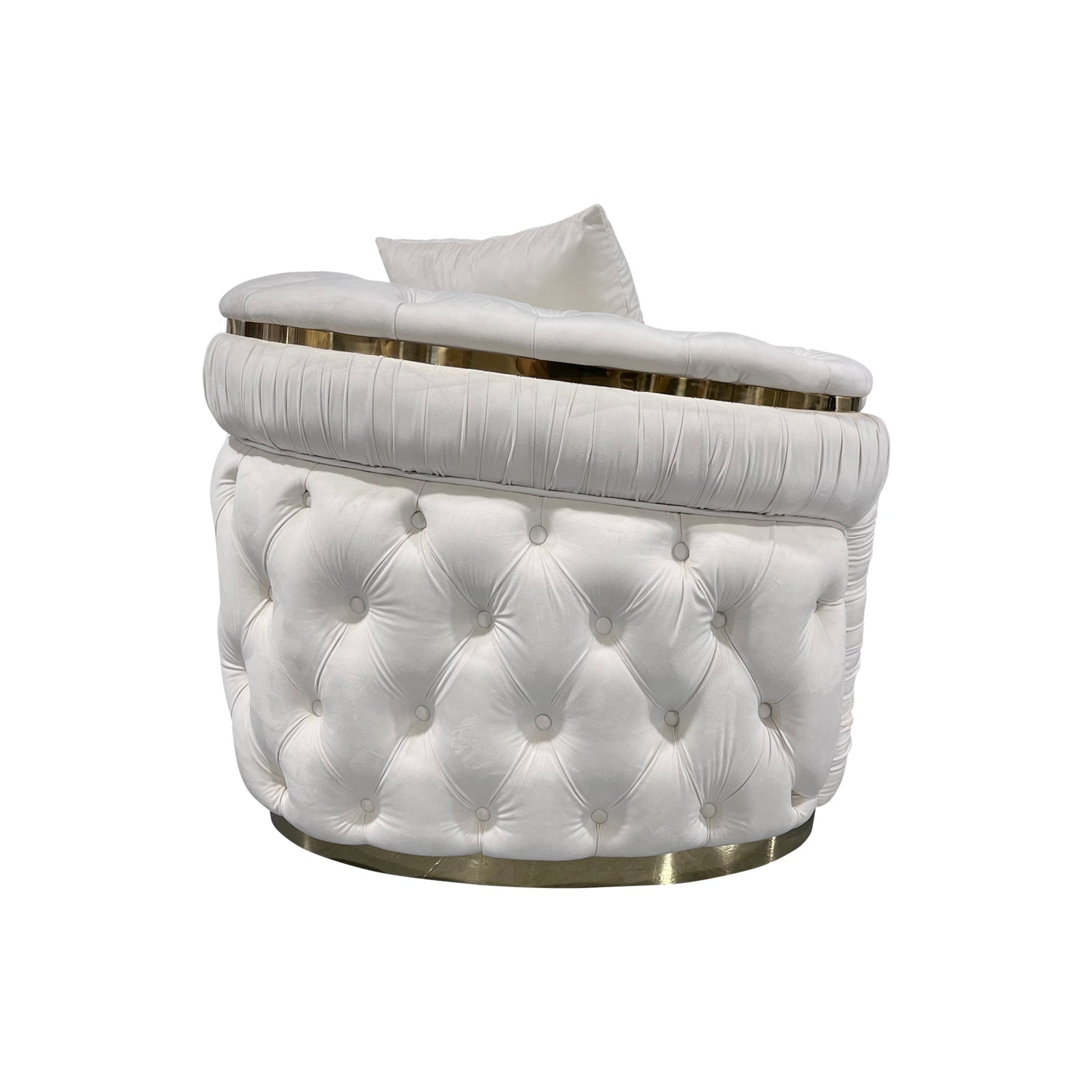 1 Seater Sofa Beige Velvet Fabric Solid Wood construction Gold Stainless Steel Trim 4