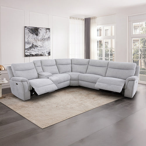 Large Sectional Corner Modular Lounge Suite in Fabric with Electric Recliner