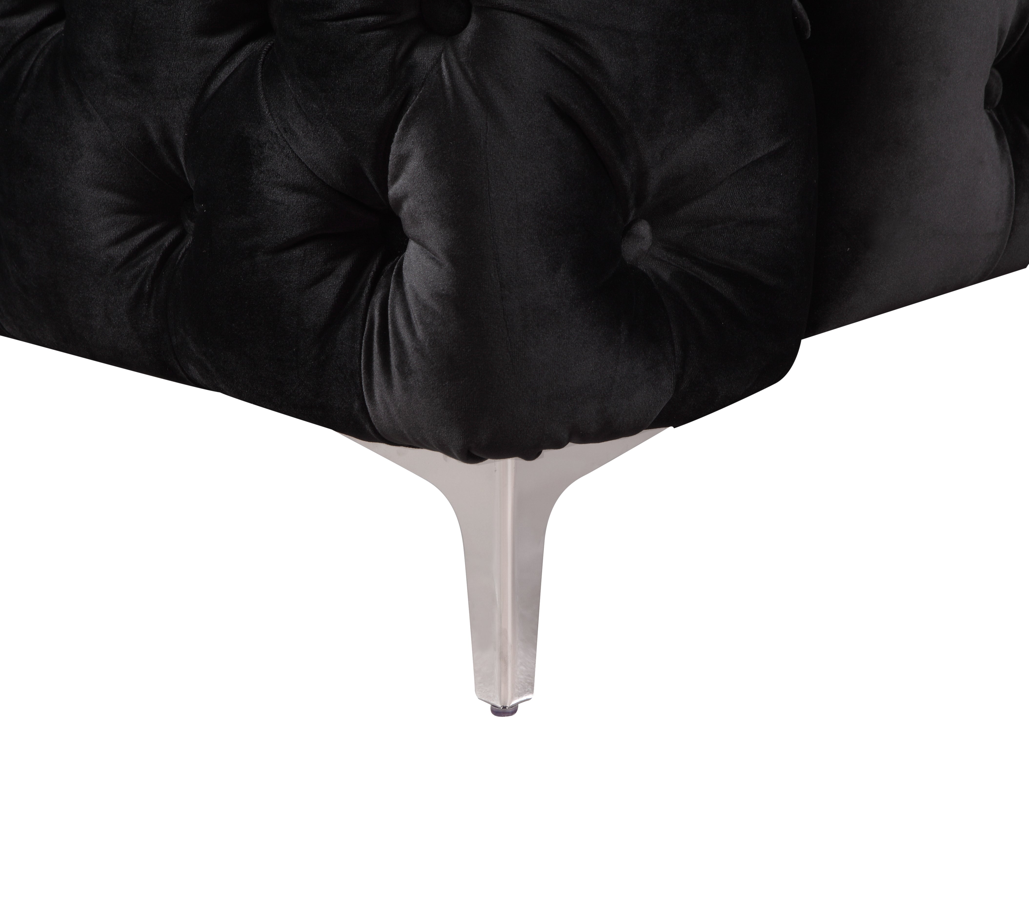 Single Seater Black Sofa Classic Armchair Button Tufted in Velvet Fabric with Metal Legs 7