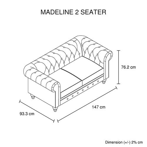 2 Seater Sofa Classic Button Tufted Lounge in Grey Velvet Fabric with Metal Legs 8
