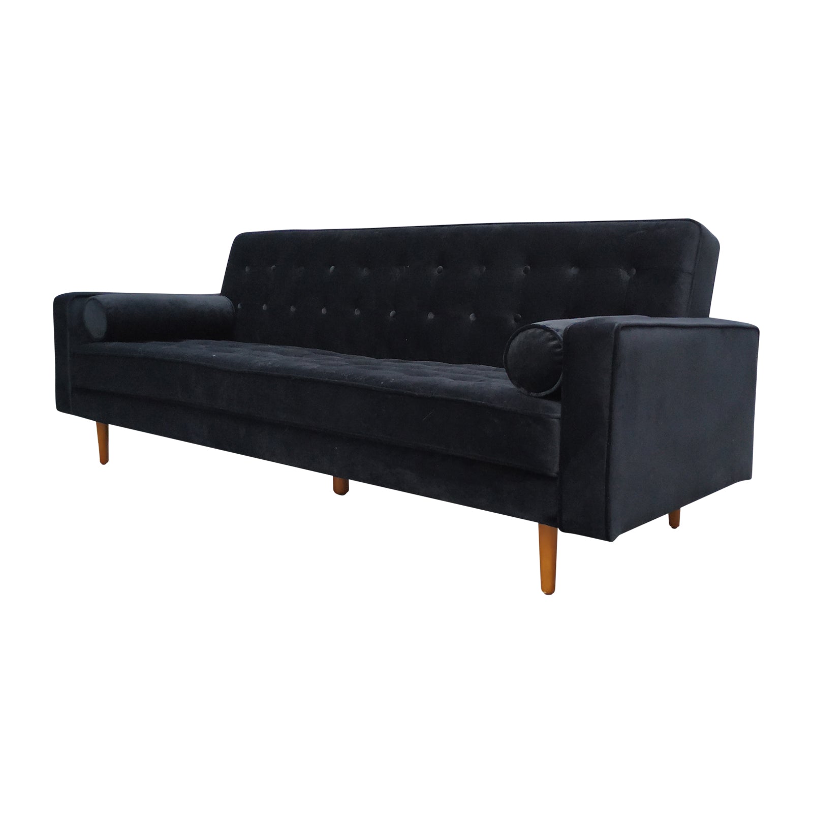 Sofa Bed 3 Seater Button Tufted Lounge Set for Living Room Couch in Velvet Black Colour 3
