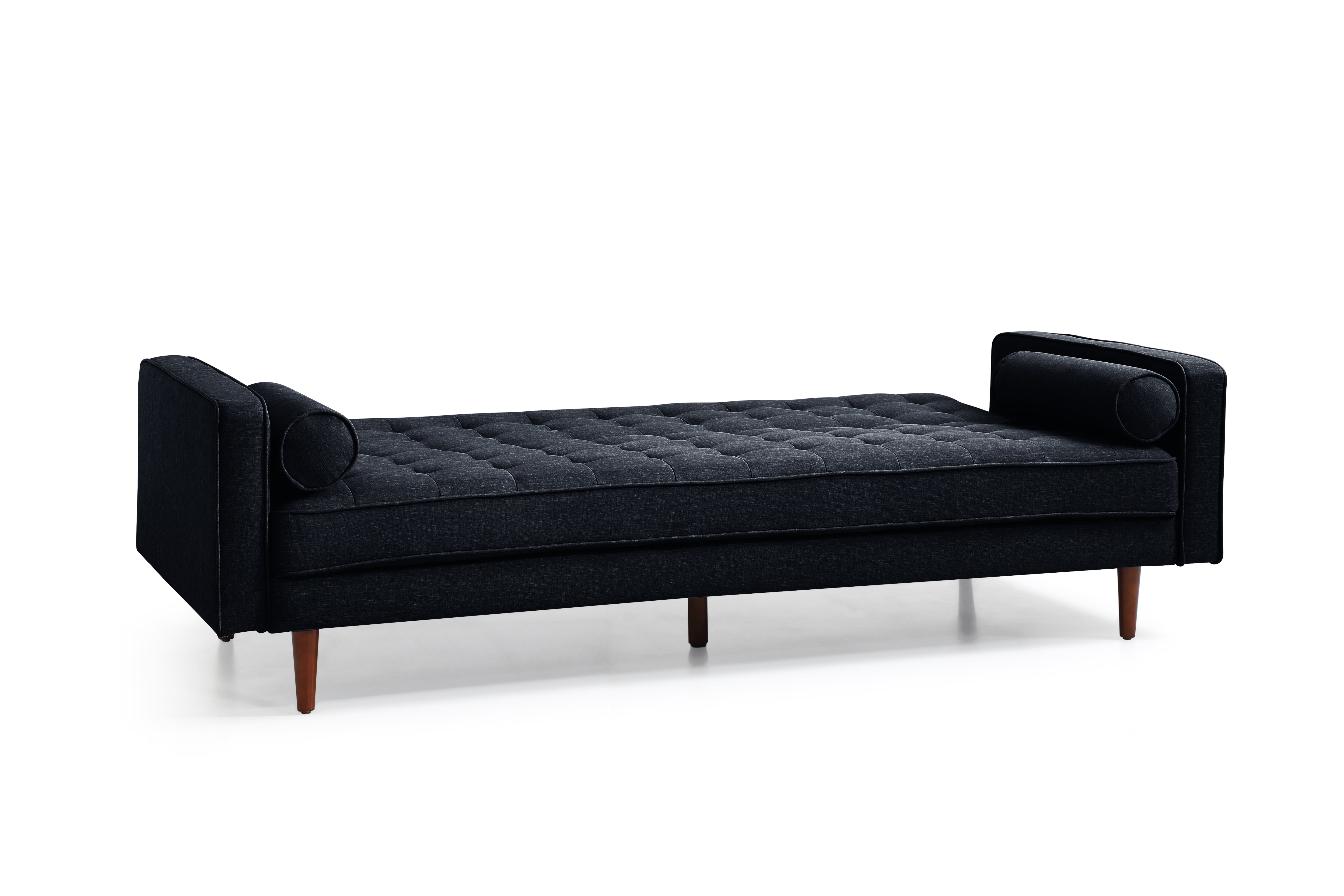 Sofa Bed 3 Seater Button Tufted Lounge Set for Living Room Couch in Velvet Black Colour 4
