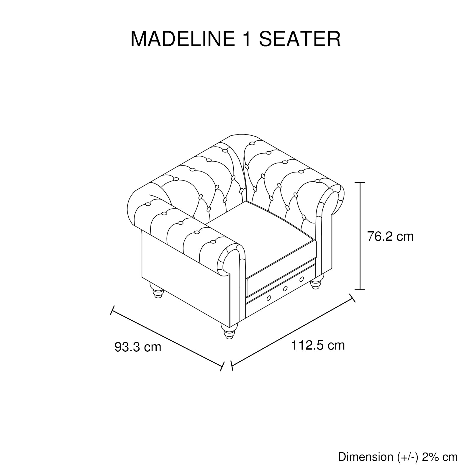 Single Seater Brown Sofa Lounge Button Tufted in Faux Leather 8