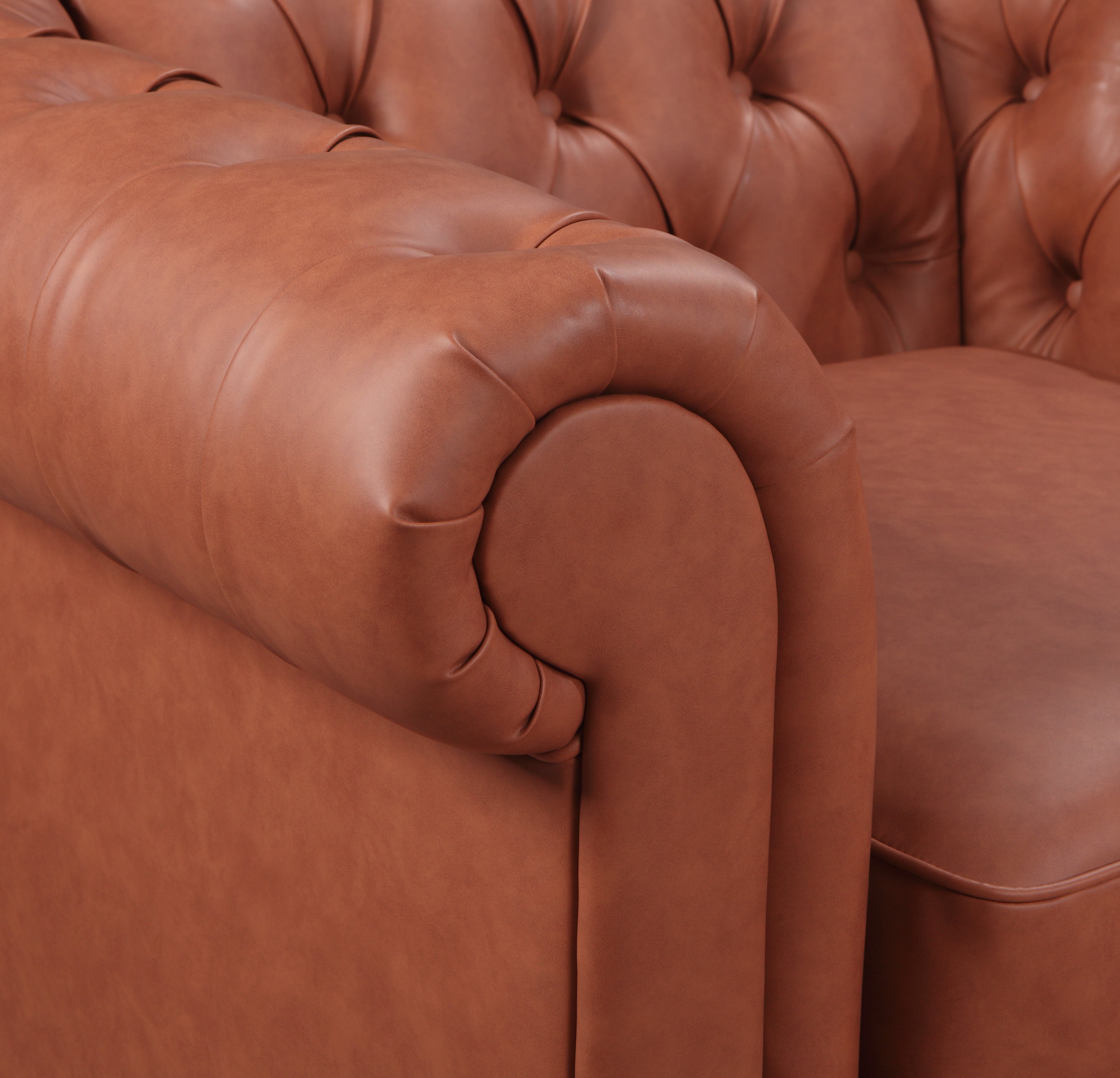 2 Seater Brown Sofa Lounge Button Tufted in Faux Leather 3