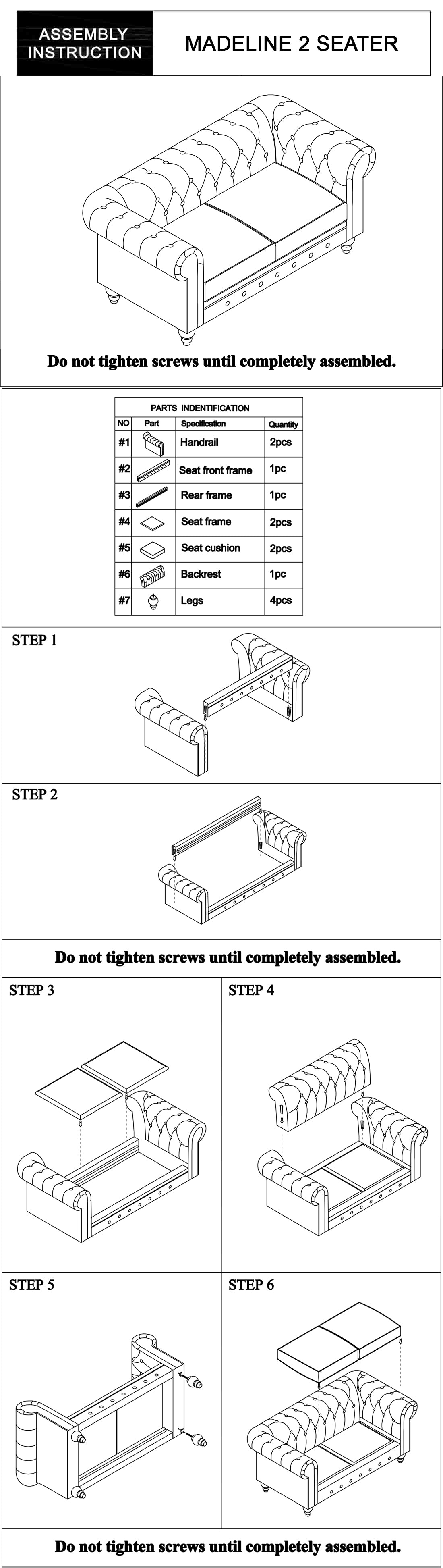 2 Seater Brown Sofa Lounge Button Tufted in Faux Leather 7