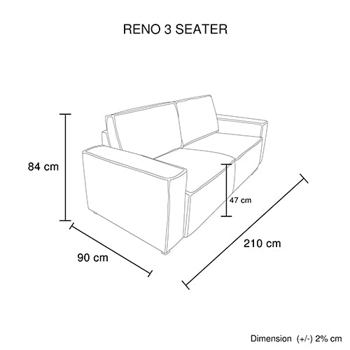 Reno 3 Seater Sofa Beige Colour Fabric Upholstery Wooden Structure Knock Down Feature In Back & Arms 6