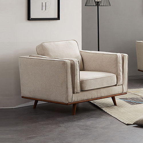 Single Seater Armchair Sofa Modern Lounge Accent Chair in Beige Fabric with Wooden Frame 3