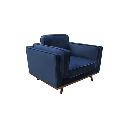 Single Seater Armchair Sofa Modern Lounge Accent Chair in Soft Blue Velvet with Wooden Frame 3