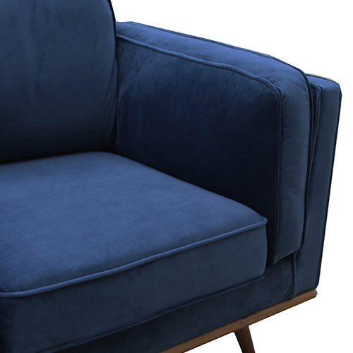 Single Seater Armchair Sofa Modern Lounge Accent Chair in Soft Blue Velvet with Wooden Frame 5