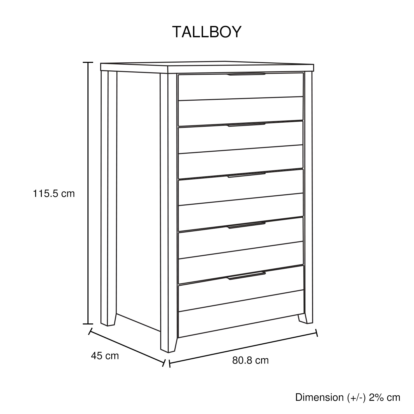 Tallboy with 5 Storage Drawers Natural Wood like MDF in White Ash Colour 5