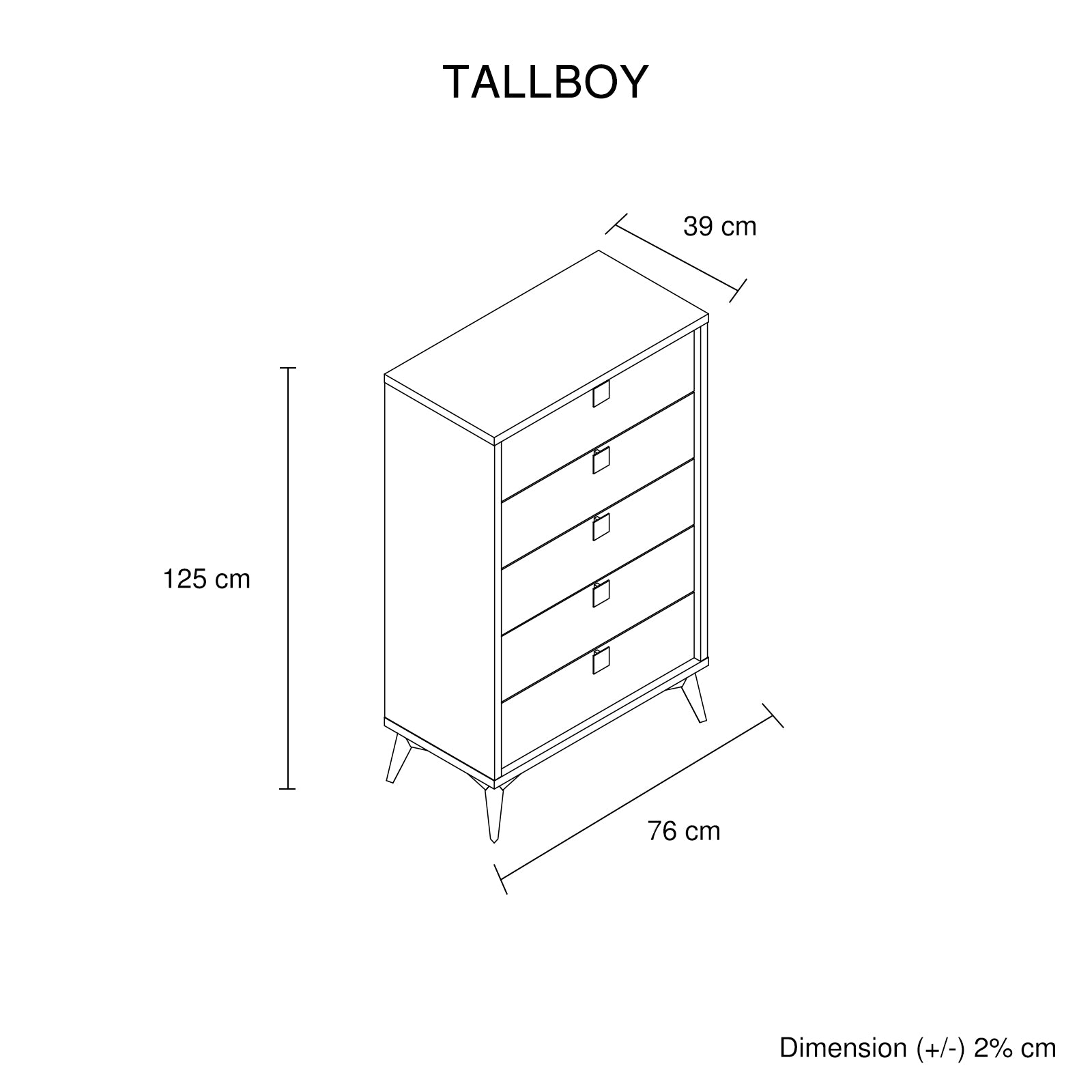 Tallboy with 5 Storage Drawers MDF Combination of Champagne and Black Colour 7