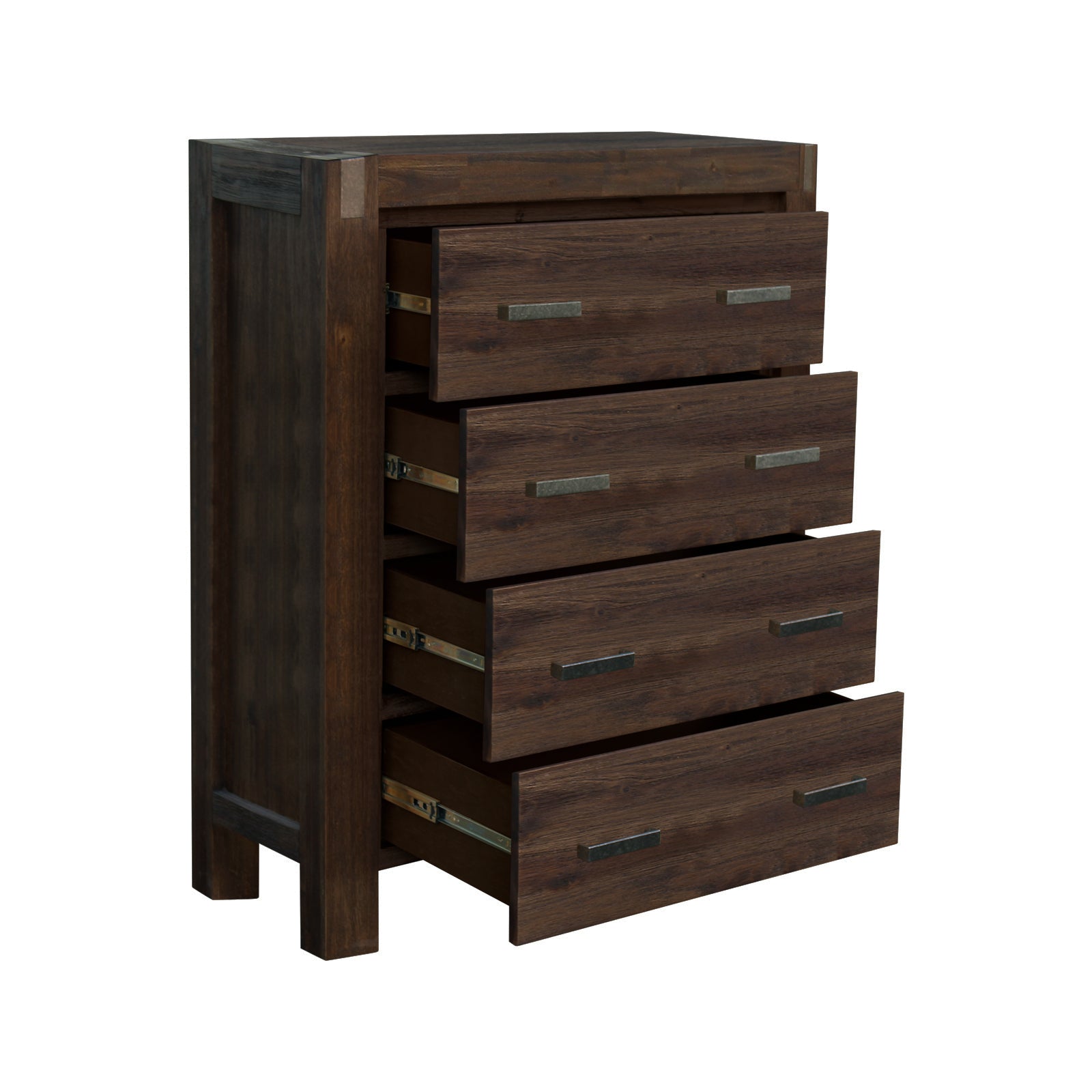 Tallboy with 4 Storage Drawers Solid Wooden Assembled in Chocolate Colour 3