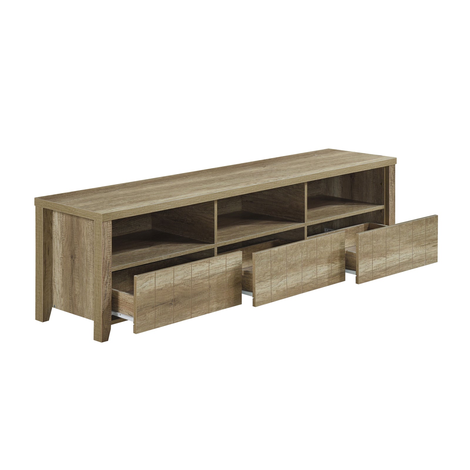 TV Cabinet 3 Storage Drawers with Shelf Natural Wood like MDF Entertainment Unit in Oak Colour 3