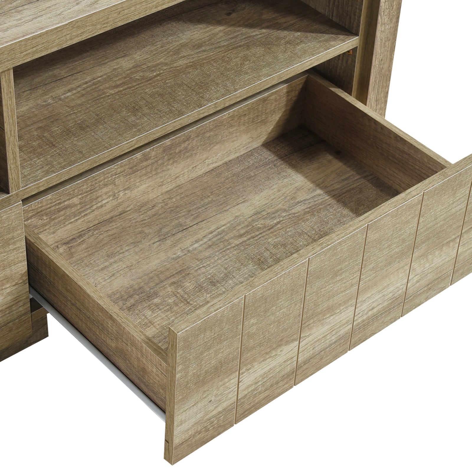 TV Cabinet 3 Storage Drawers with Shelf Natural Wood like MDF Entertainment Unit in Oak Colour 4