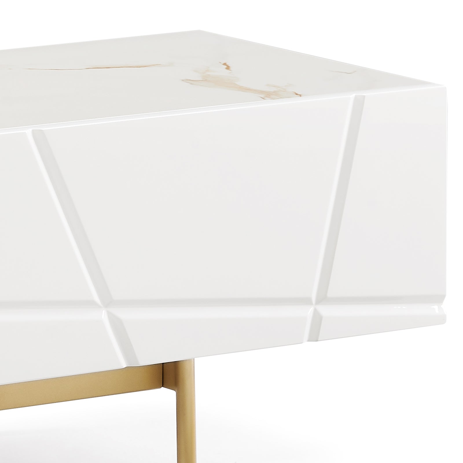 TV Cabinet MDF Glossy Storage Drawers Metal Base Entertainment Unit 4