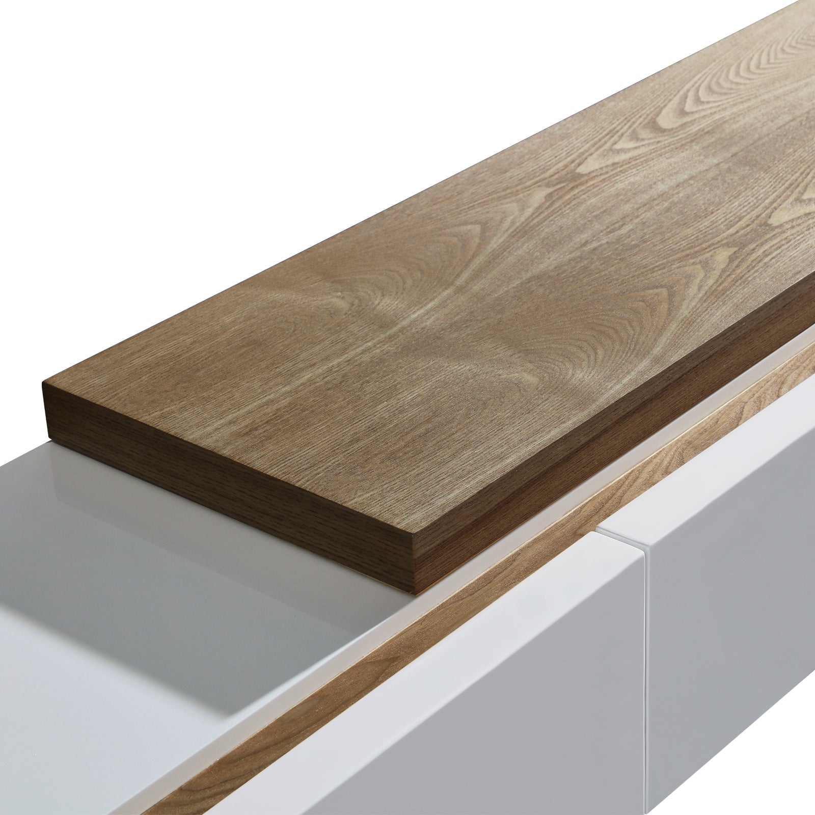 TV Cabinet with 2 Storage Drawers With High Glossy Assembled Entertainment Unit in White Ash colour 4