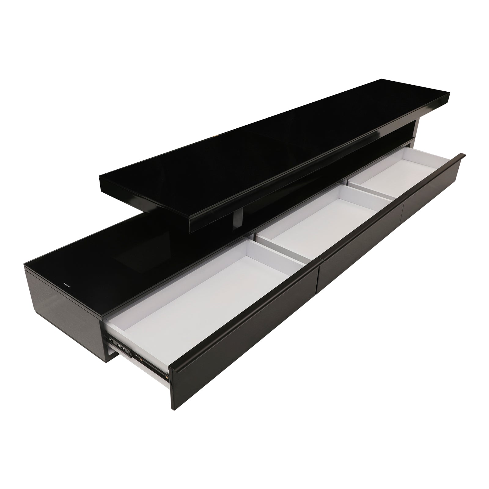 TV Cabinet with 3 Storage Drawers Extendable With Glossy MDF Entertainment Unit in Black Color 4