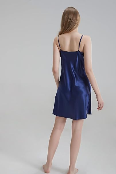 Silk Chemise - Navy Blue, Large - Luxurious Silk Chemise for Women Sleepwear - Soft, Lightweight & Elegant 5