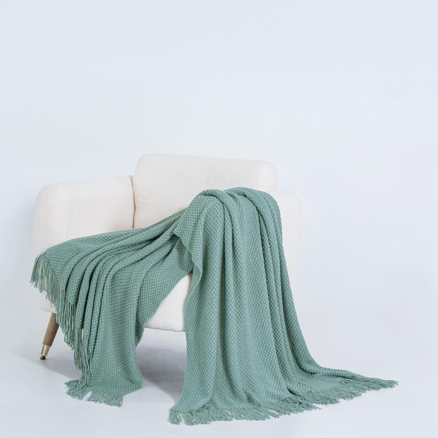 Micro Plush Knitted Woven Throw Blanket - Seafoam 3