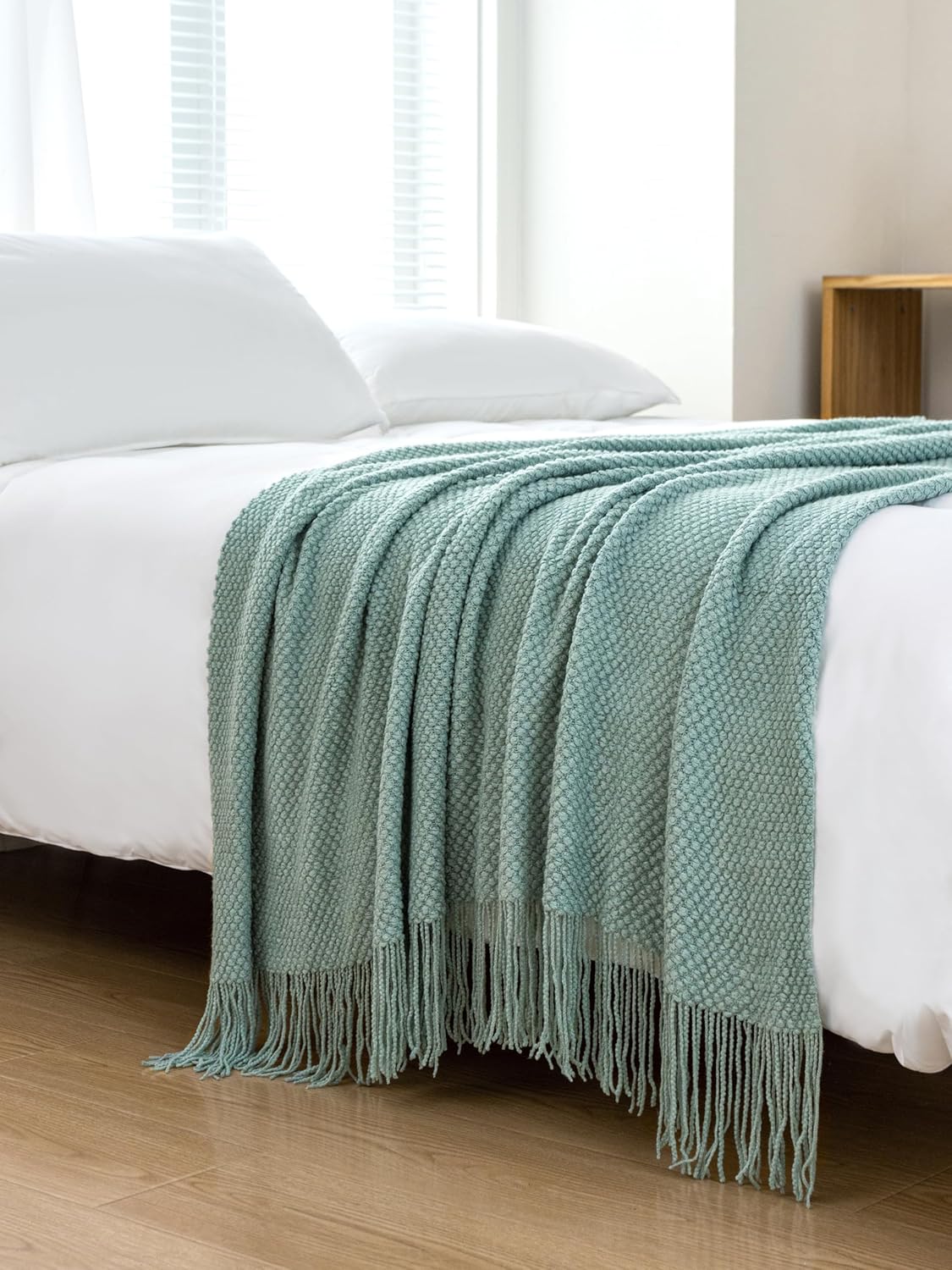 Micro Plush Knitted Woven Throw Blanket - Seafoam 4