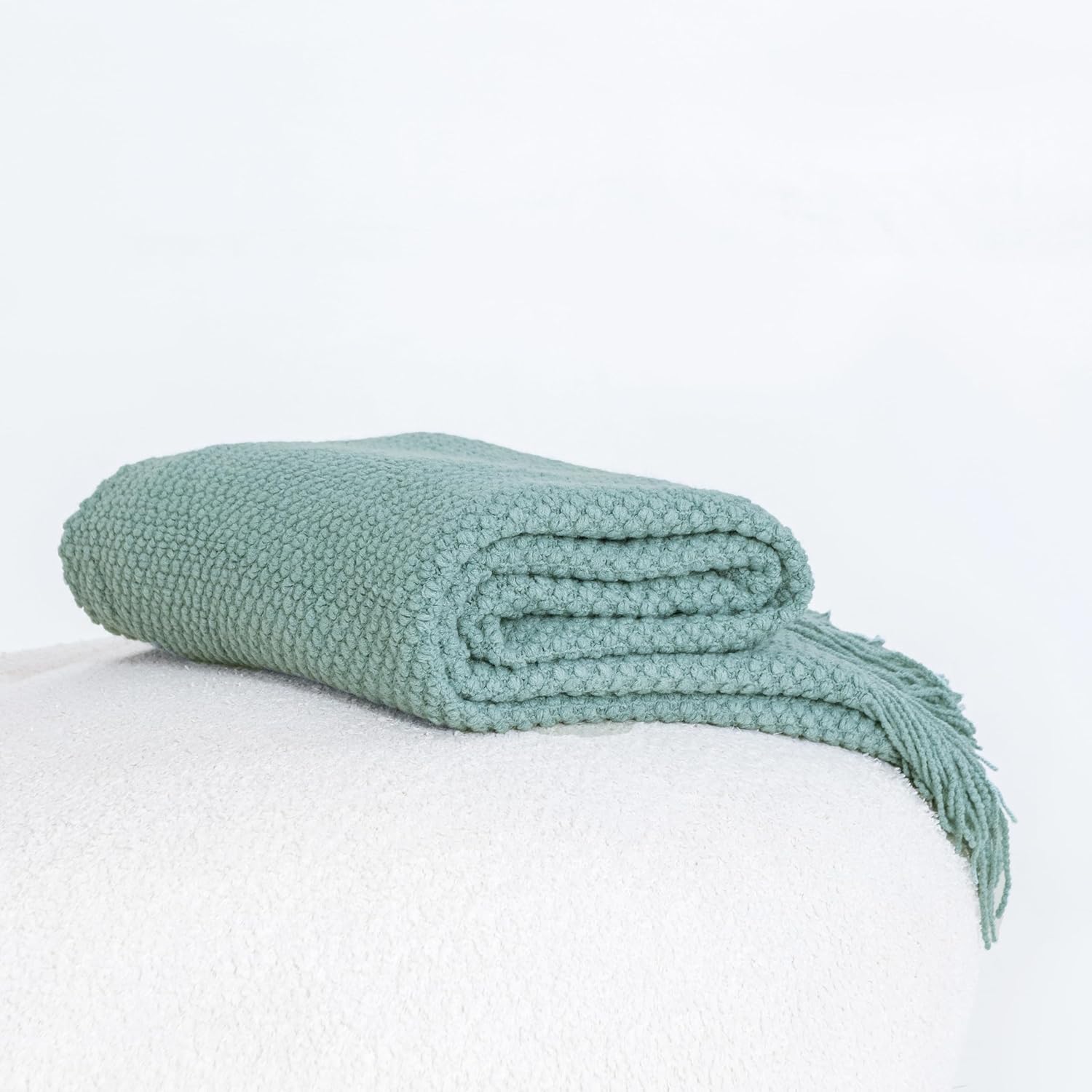 Micro Plush Knitted Woven Throw Blanket - Seafoam 5