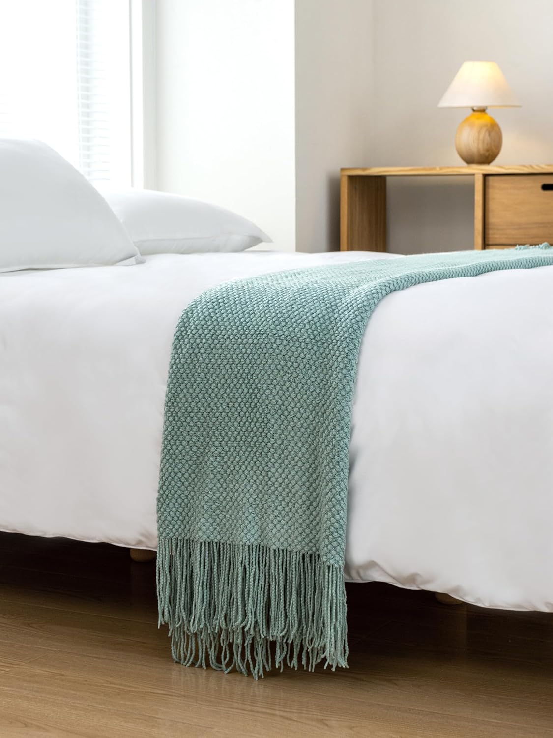 Micro Plush Knitted Woven Throw Blanket - Seafoam 6