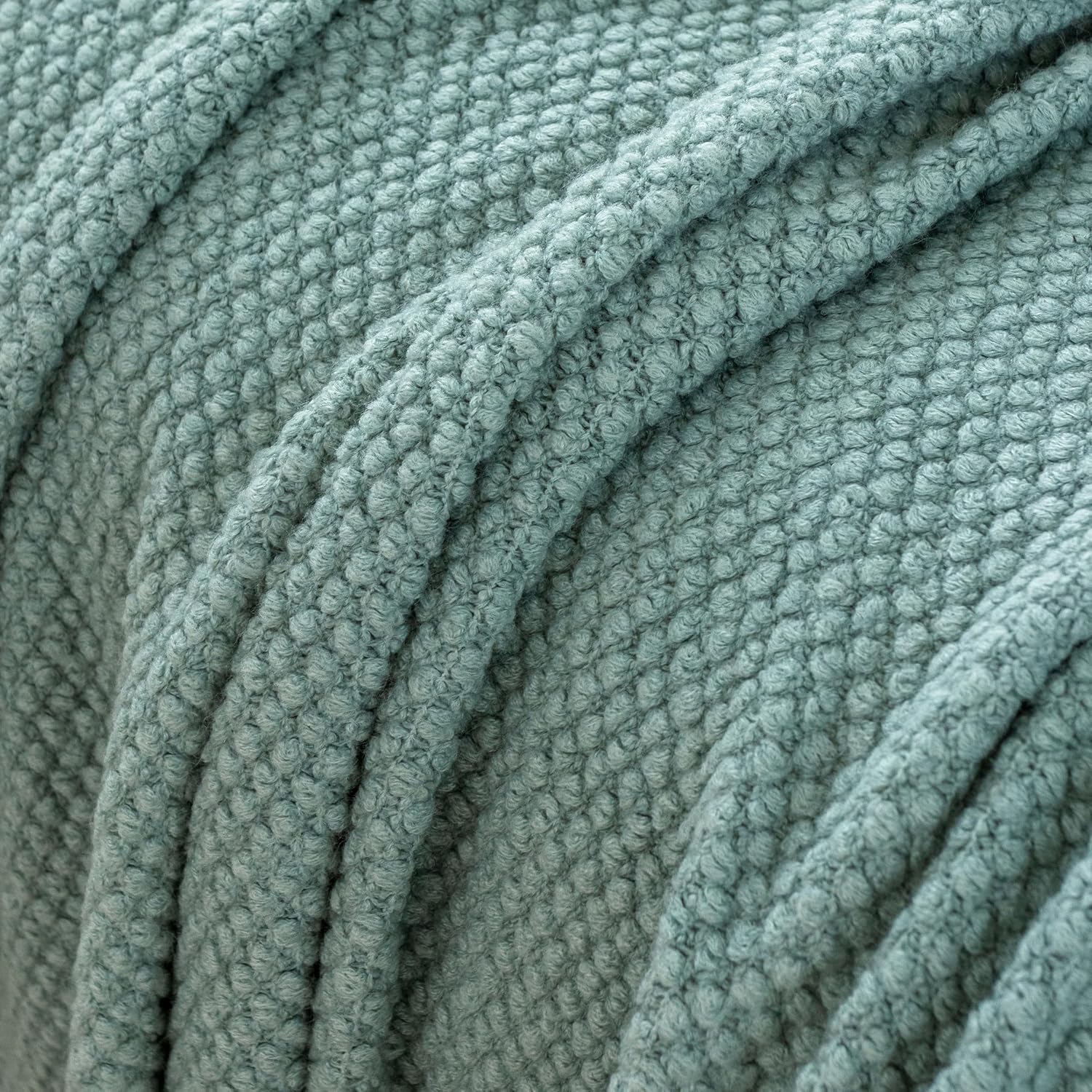 Micro Plush Knitted Woven Throw Blanket - Seafoam 7