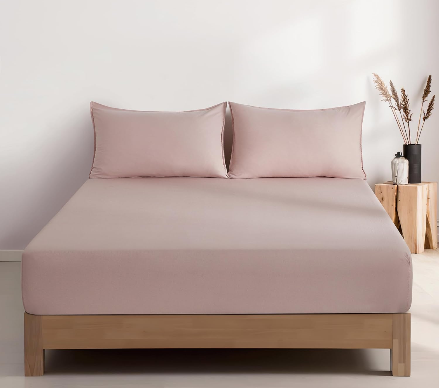 100% Vintage Washed Microfibre Fitted Sheet Set – Ultra Soft & Lightweight All-Season Fitted Sheet with 1 Pillowcase (Pink, Single Size) 3