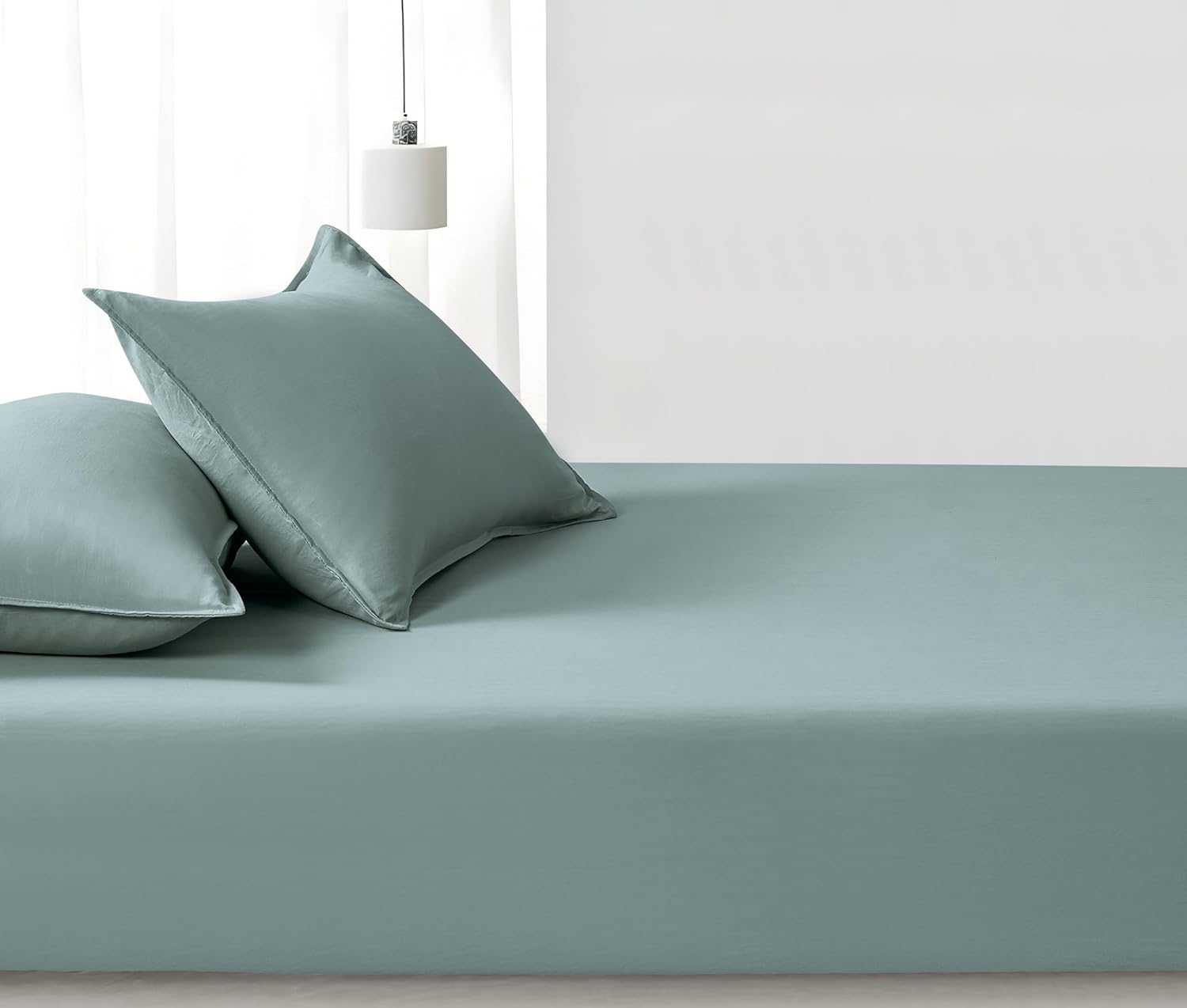 100% Vintage Washed Microfibre Fitted Sheet Set – Ultra Soft & Lightweight All-Season Fitted Sheet with 1 Pillowcase (Seafoam, Single Size) 4