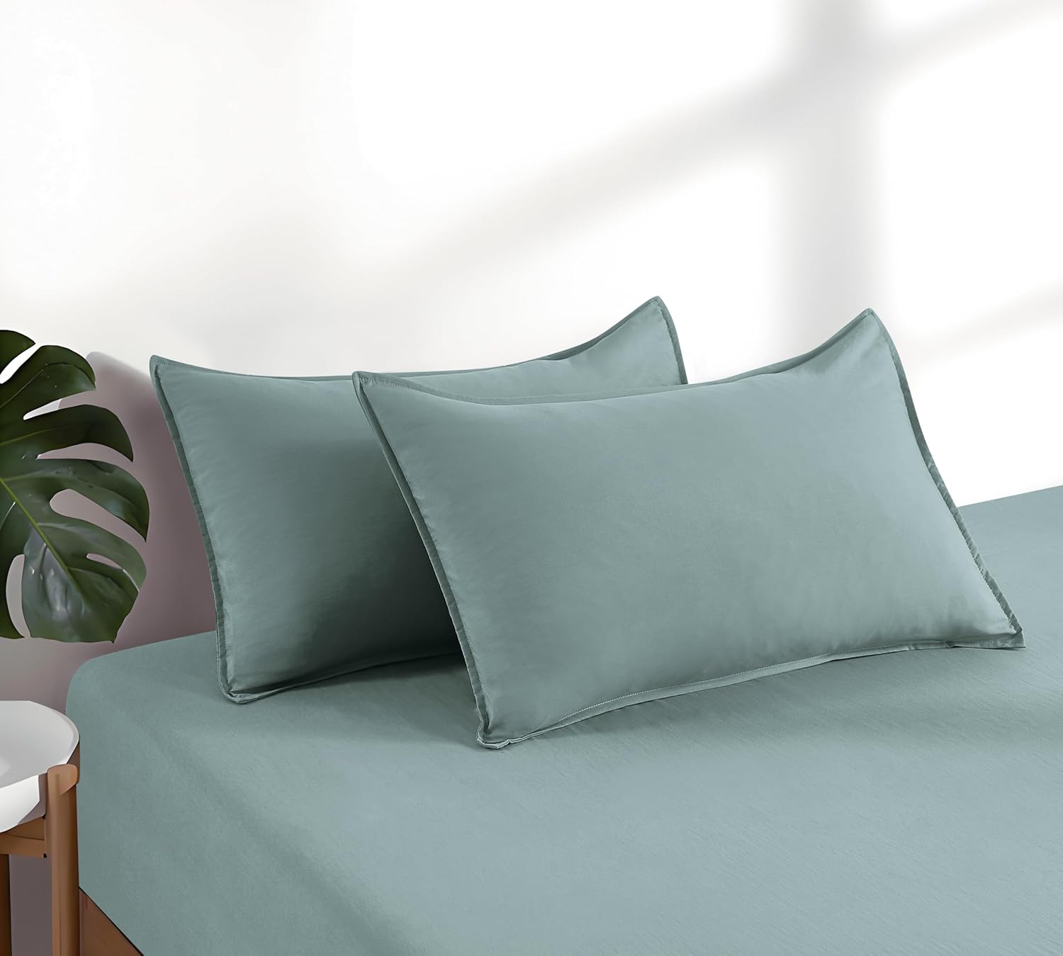 100% Vintage Washed Microfibre Fitted Sheet Set – Ultra Soft & Lightweight All-Season Fitted Sheet with 1 Pillowcase (Seafoam, Single Size) 5