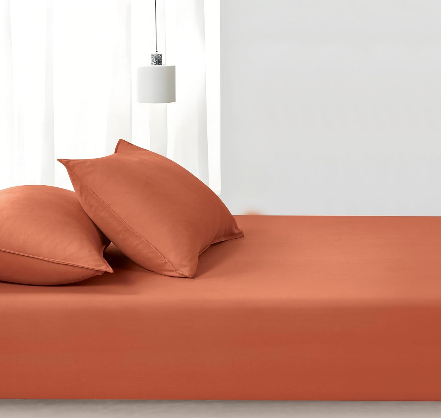 100% Vintage Washed Microfibre Fitted Sheet Set – Ultra Soft & Lightweight All-Season Fitted Sheet with 1 Pillowcase (Terracotta, Single Size) 4
