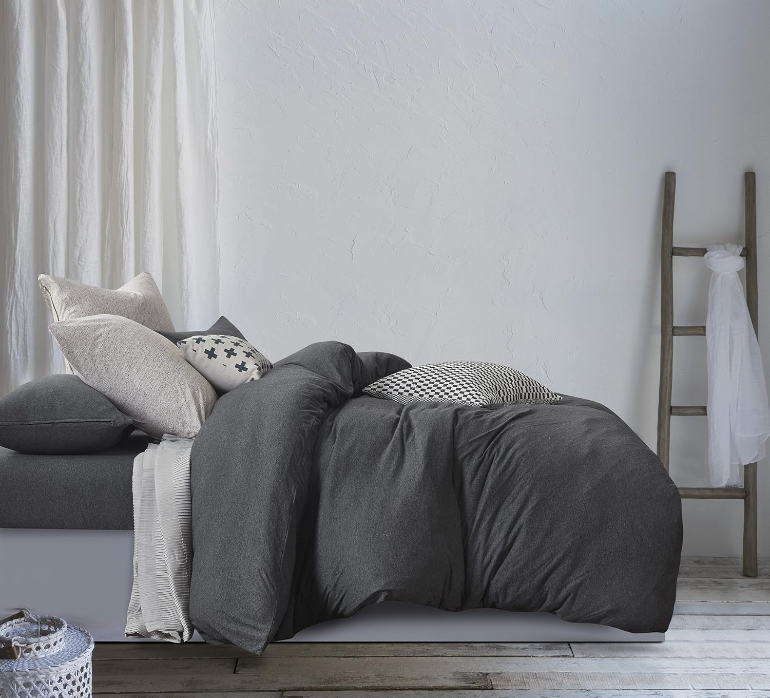 100% Jersey Cotton Quilt Cover Set - Black Marble - Single 5