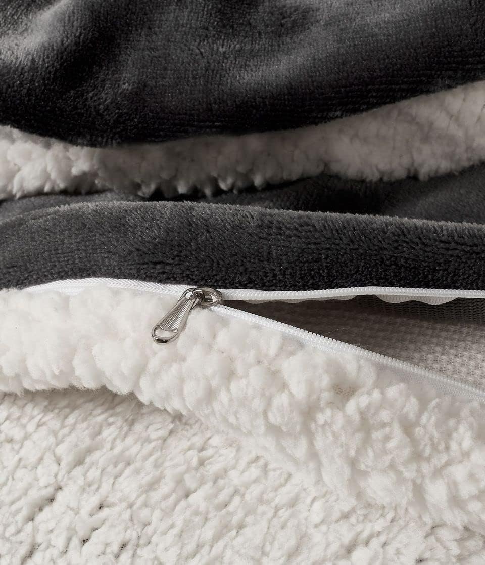 2-in-1 Teddy Sherpa Quilt Cover Set (Charcoal, Single) 4