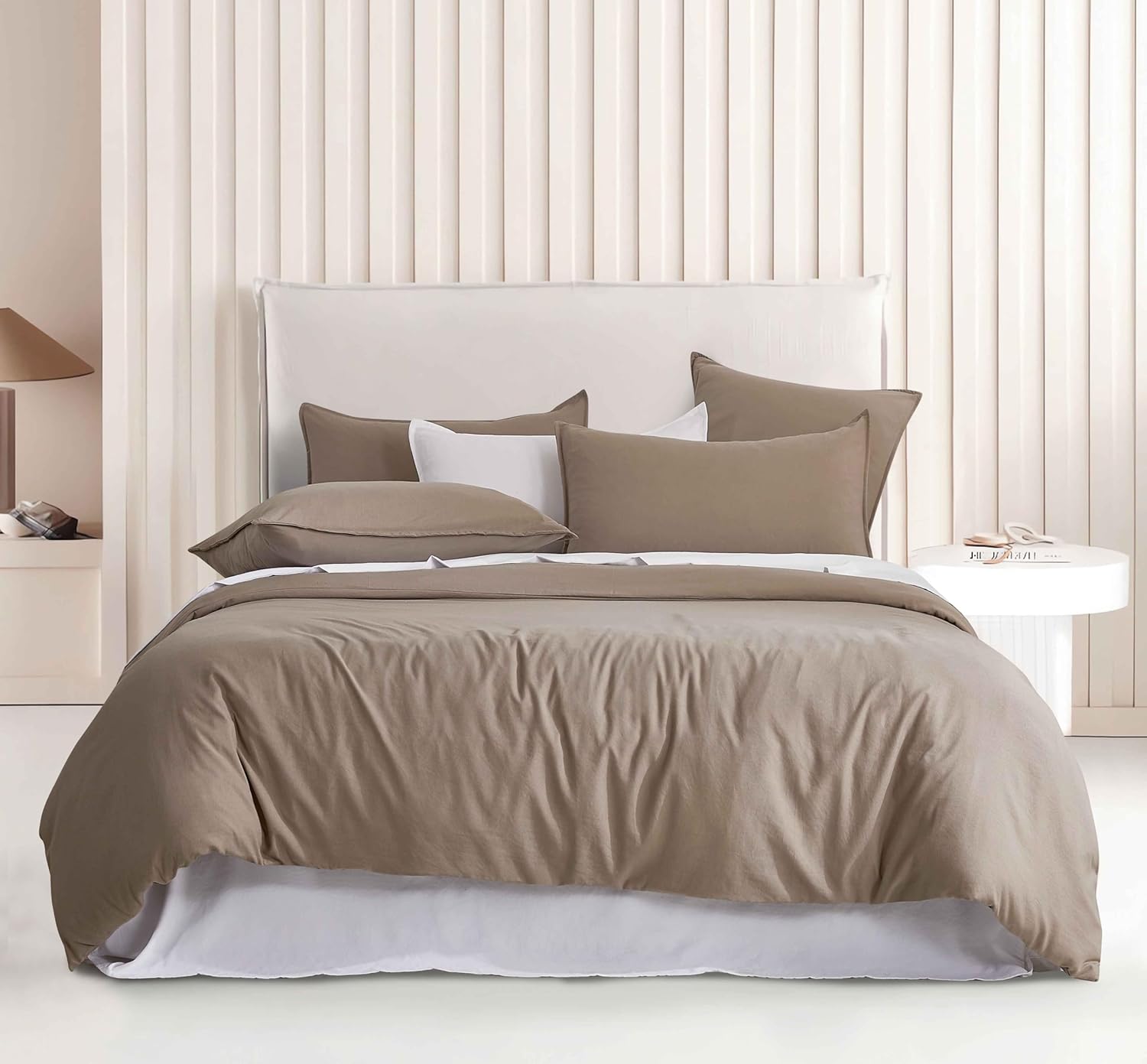 Vintage Washed Microfibre Quilt Cover Set (Truffle, Single)