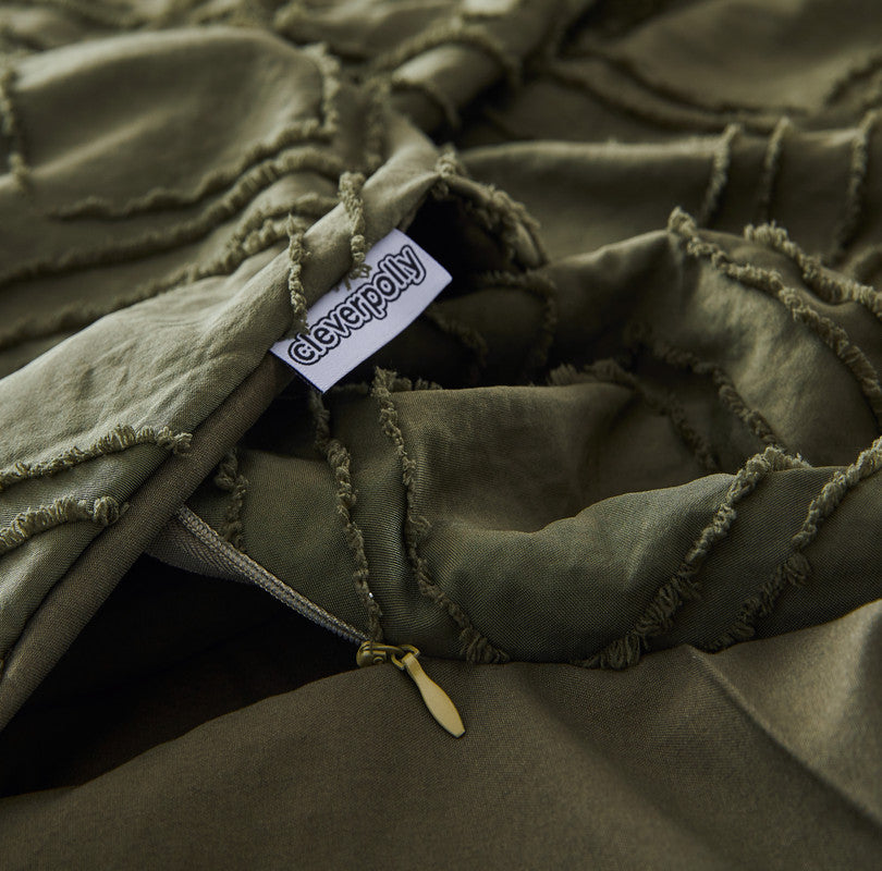 100% Premium Tufted Microfibre Quilt Cover Set - Ultra-Soft, Durable Embroidery Bedding Comforter Set - Machine Washable & Zipper Closure - Khaki Green - Single 5