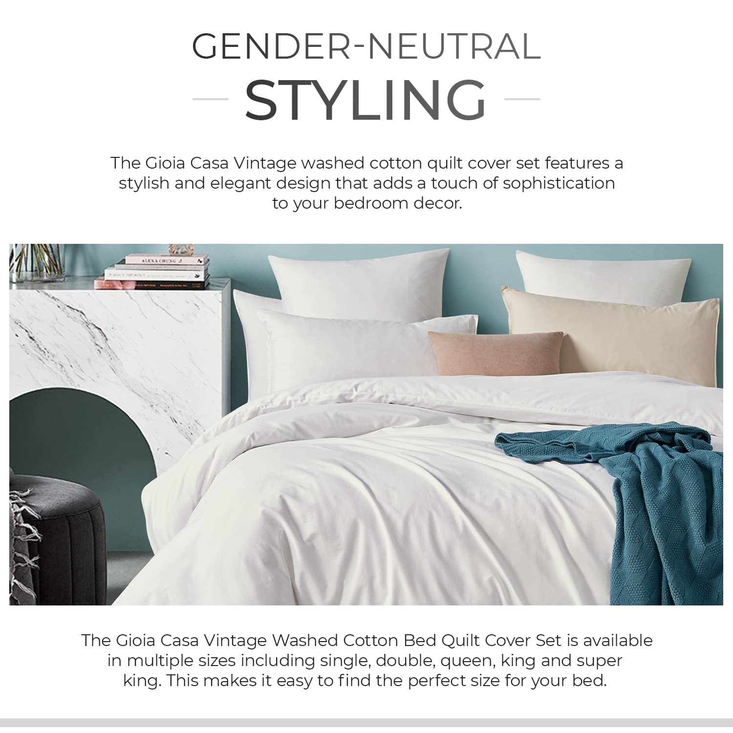 100% Cotton Vintage Washed Bed Quilt Cover Set - White - Single 8