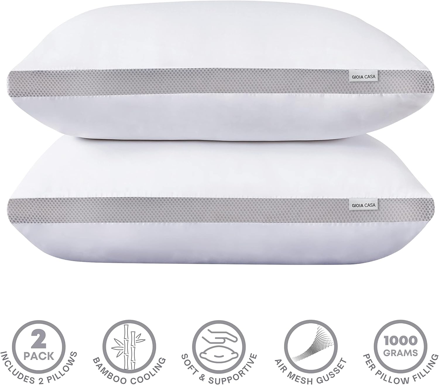 Bamboo Cooling Pillows Twin Pack - Luxury Plush Down-Like Microfibre Pillows for Bedding - Ultra Soft, Comfy & Breathable Standard Pillows 5