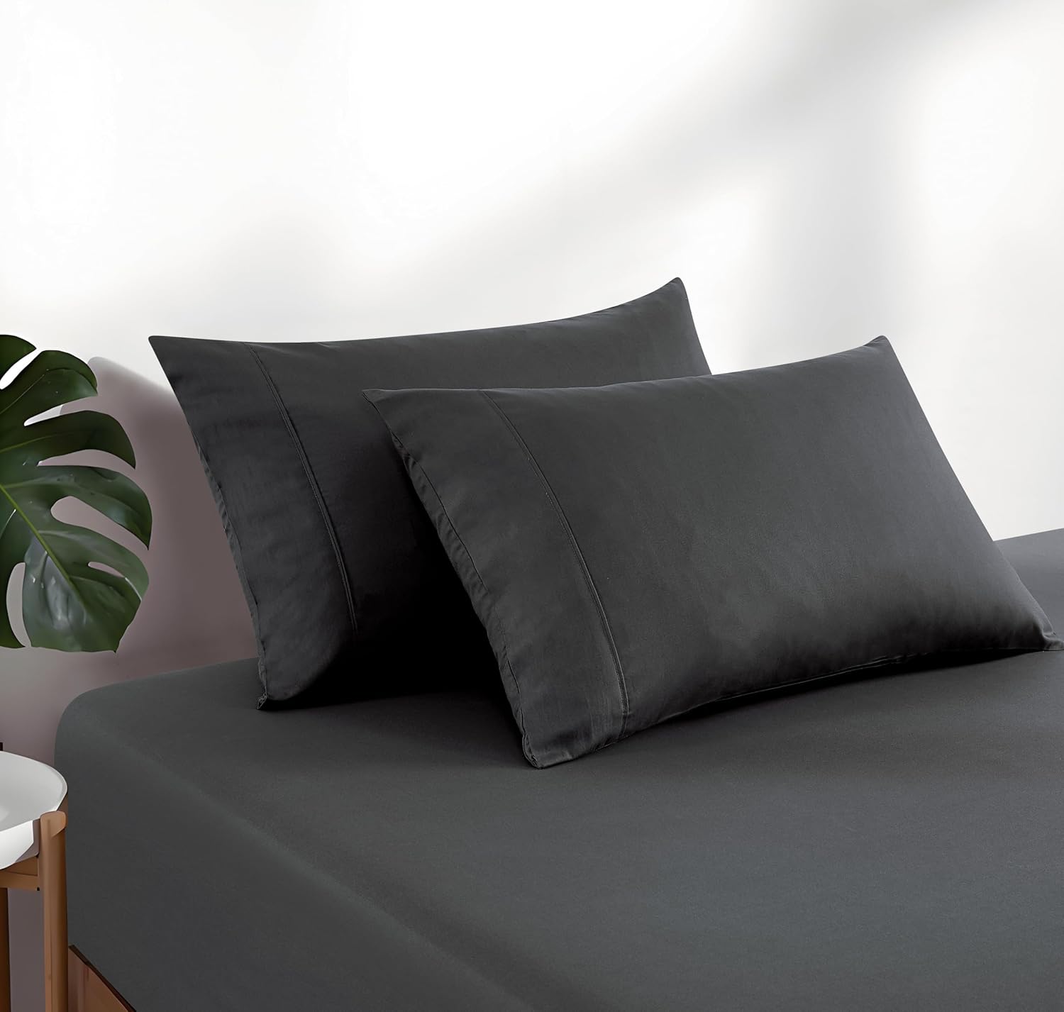 100% Vintage Washed Cotton Fitted Sheet Combo Set – 100% Natural Cotton, Ultra Soft & Breathable – Includes Fitted Sheet & Pillowcases – Machine Washable (Charcoal, Double) 3