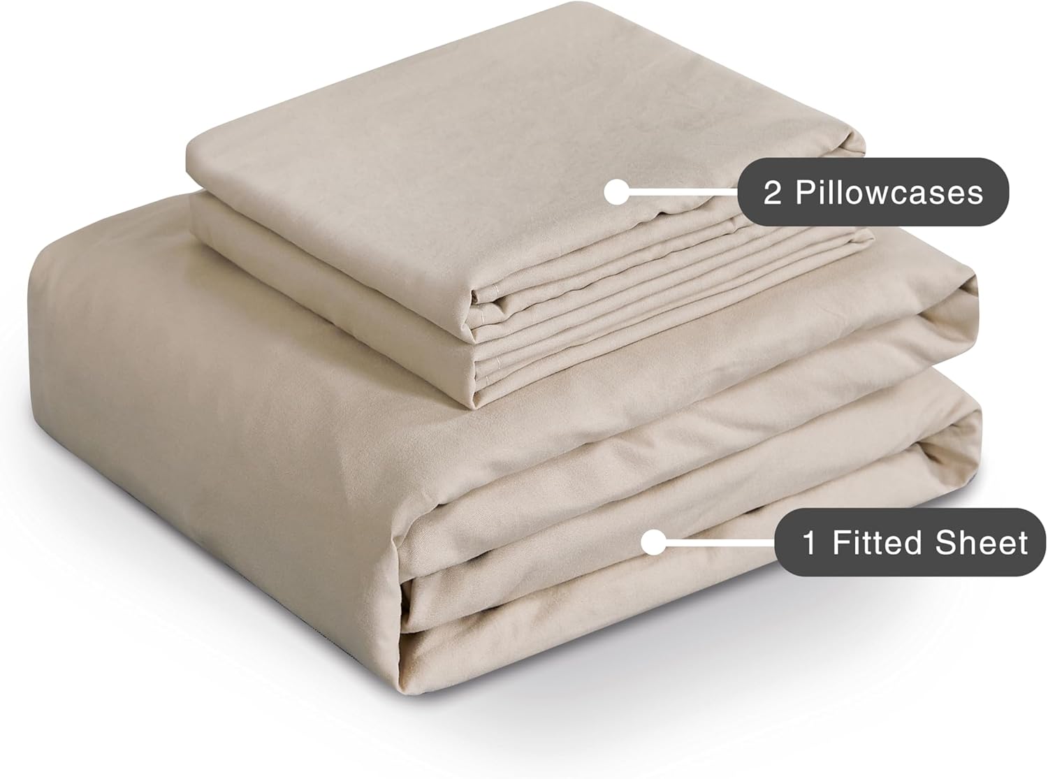 100% Vintage Washed Microfibre Fitted Sheet Set – Ultra Soft & Lightweight All-Season Fitted Sheet with 2 Pillowcases (Linen, Double Size) 7