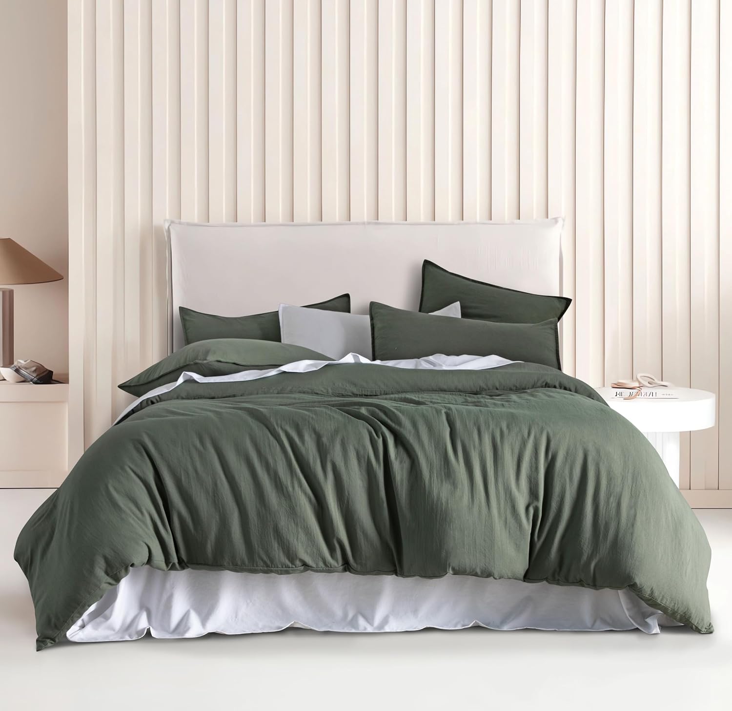 Vintage Washed Microfibre Quilt Cover Set (3Pcs) - Khaki Green - Double Size
