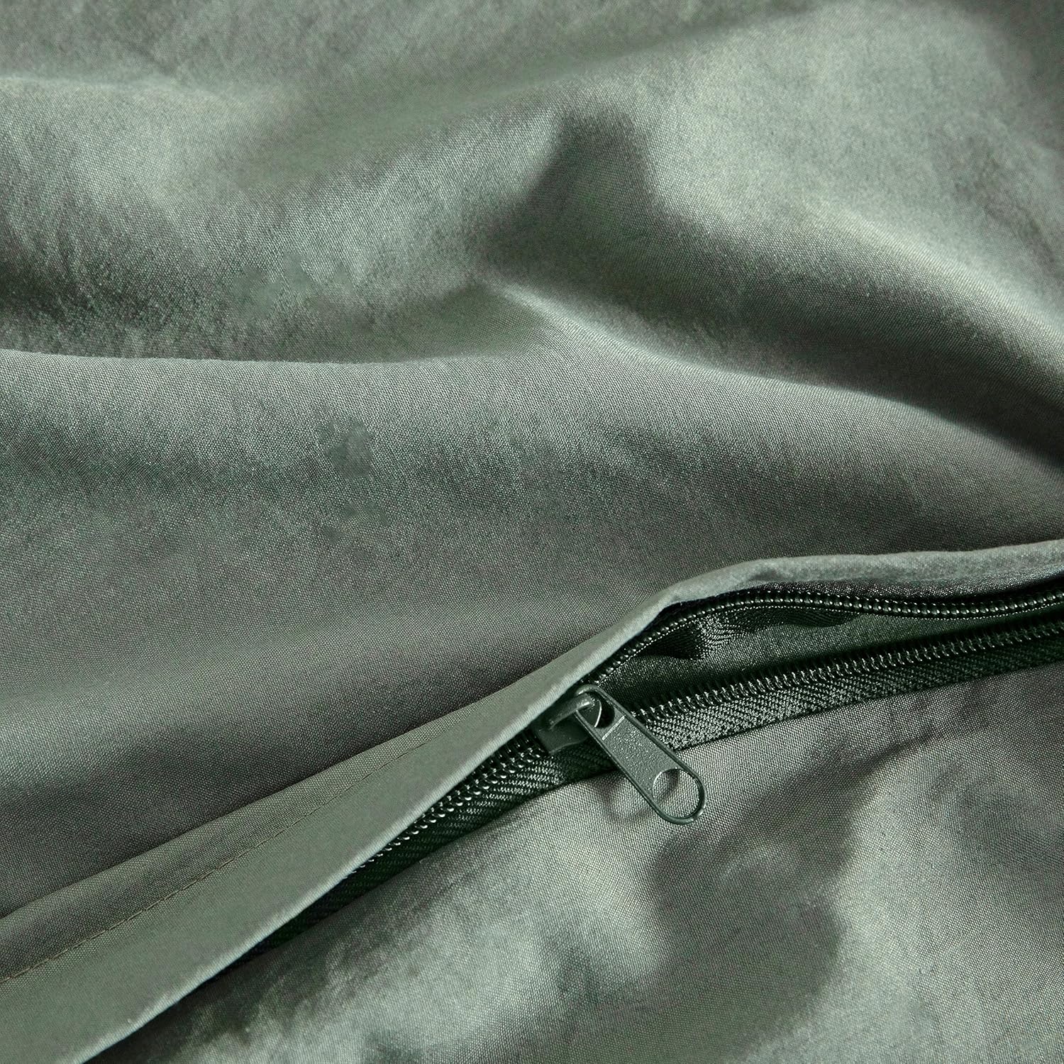 Vintage Washed Microfibre Quilt Cover Set (3Pcs) - Khaki Green - Double Size 3